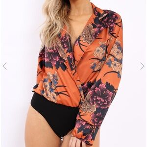 Zara Orange Floral Wrap Blouse